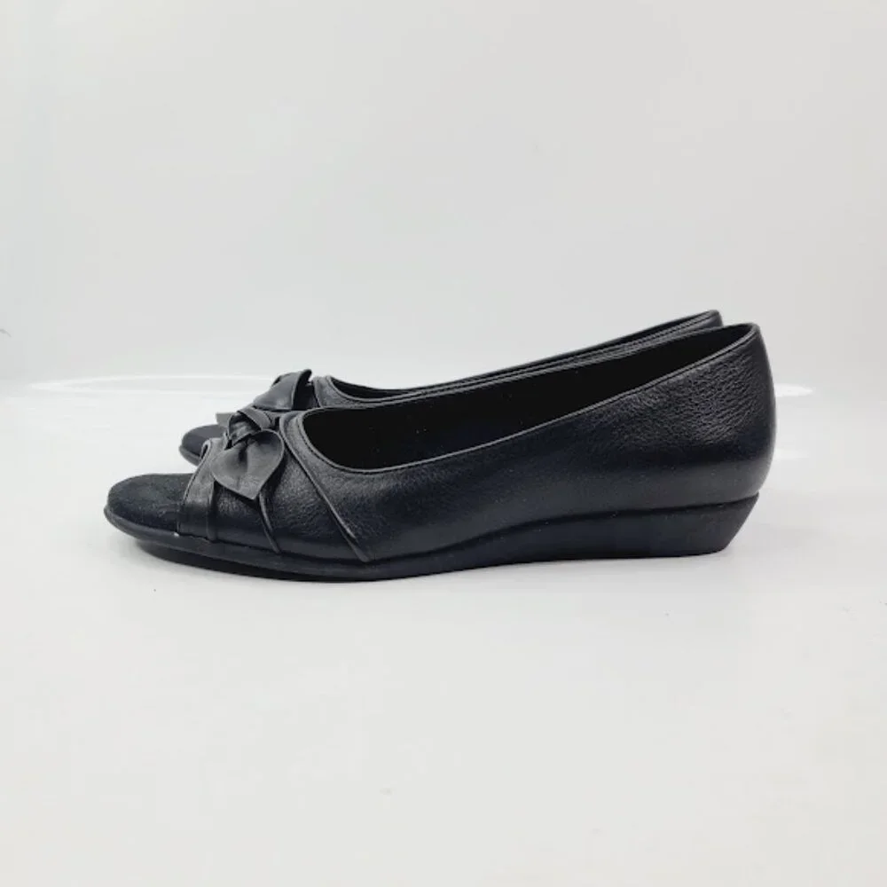 Aerosoles Women's Black Open Front Bow Slip-On Ballet Flat‎ Size US 9.5
